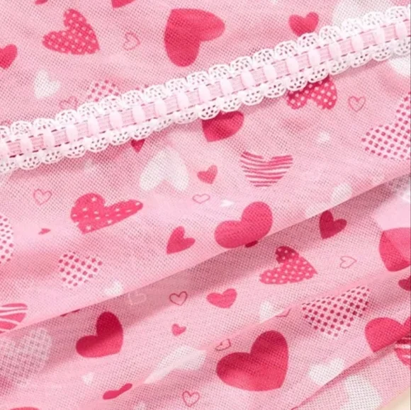 2pc Semi-Sheer Mesh Multi Pink Heart Patterned Chemise-G-string Lingerie Set (M) - Picture 9 of 10